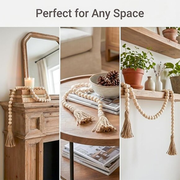 Wood Bead Garland with Tassels - 2PCS Farmhouse Rustic Country Decorative Beads - Picture 7 of 7